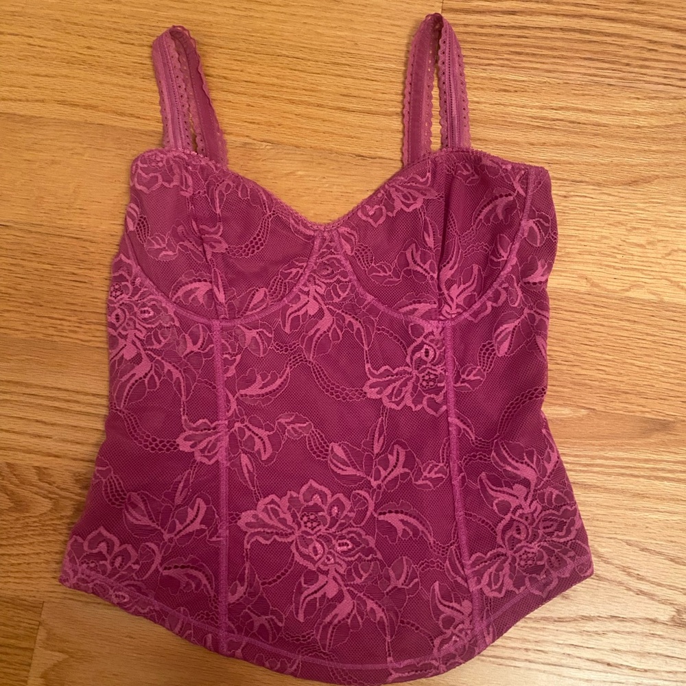 Free People Elegant Lace Top in Deep Pink